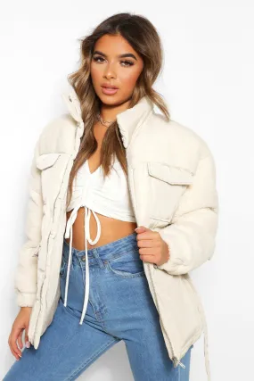 Petite Teddy Faux Fur Belted Puffer Jacket