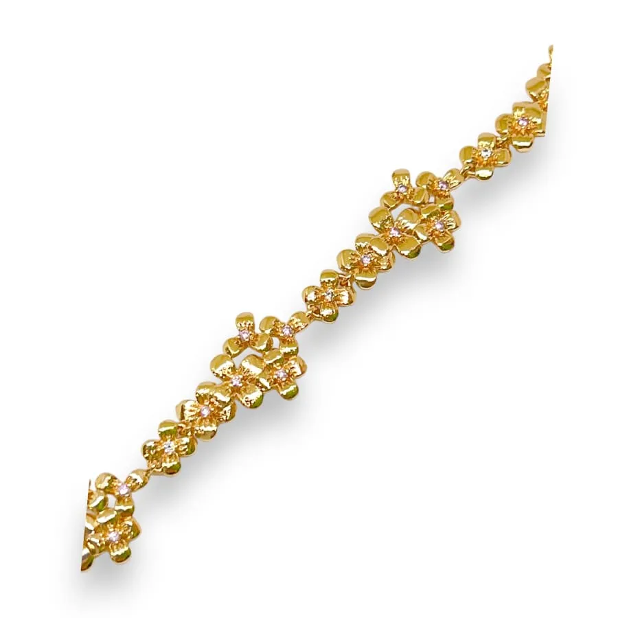 Pink flower stones bracelet in 18kts gold plated