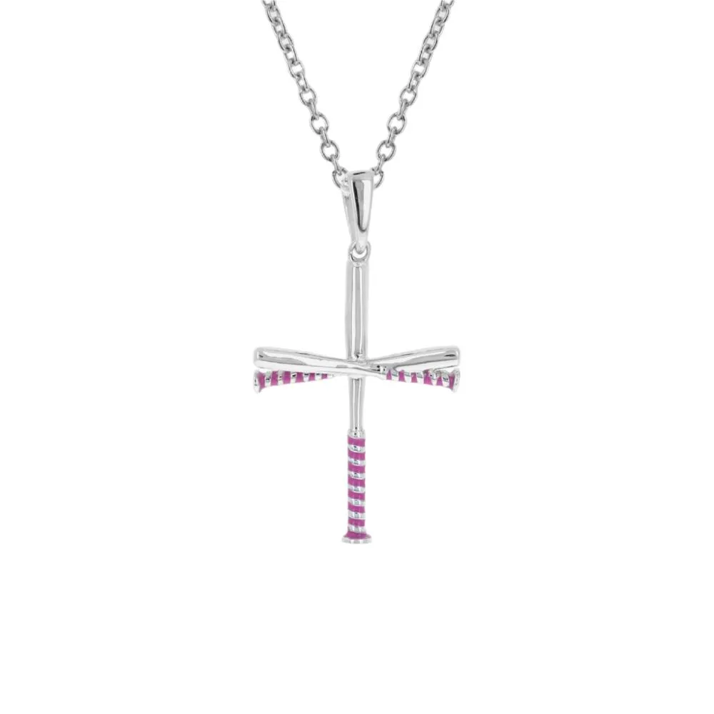 Pink Grip Softball Bat Cross Necklace | Gold