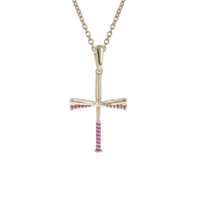 Pink Grip Softball Bat Cross Necklace | Gold