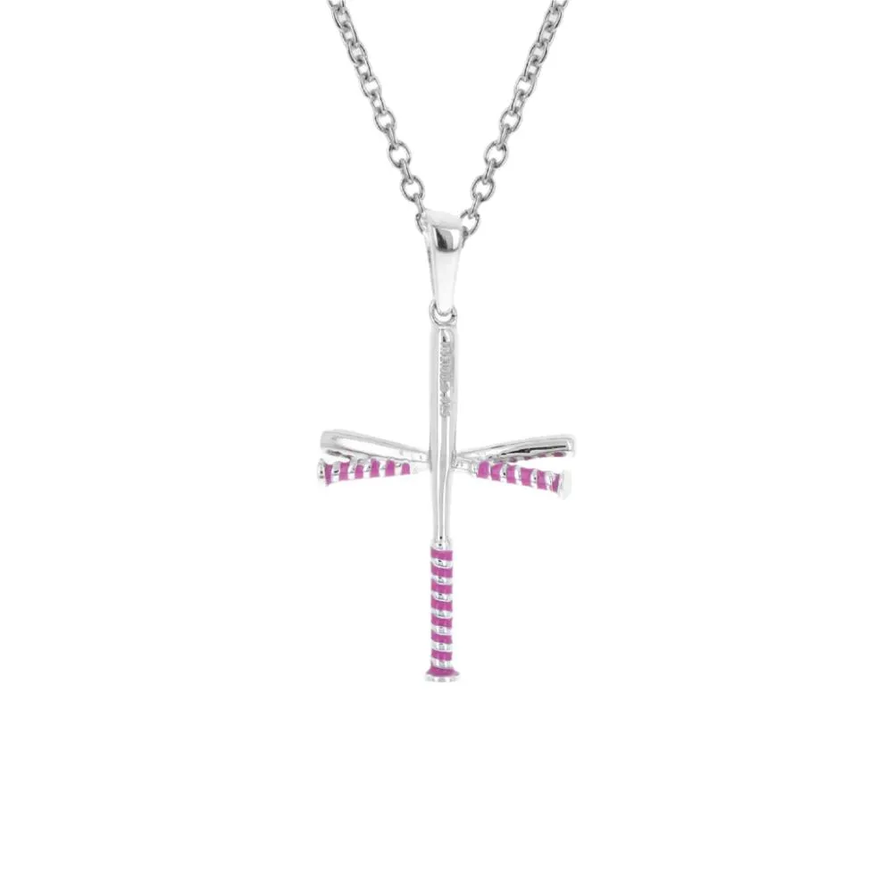 Pink Grip Softball Bat Cross Necklace | Gold