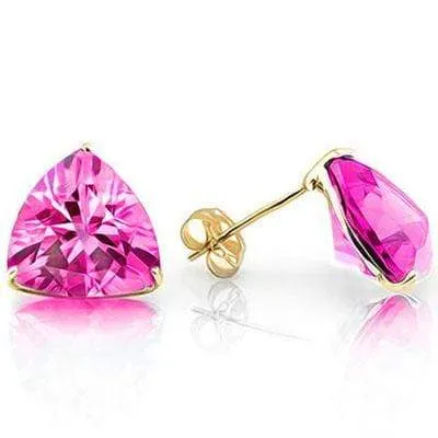 PRICELESS 0.9 CARAT TW (2 PCS) CREATED PINK SAPPHIRE 10K SOLID YELLOW GOLD EARRI