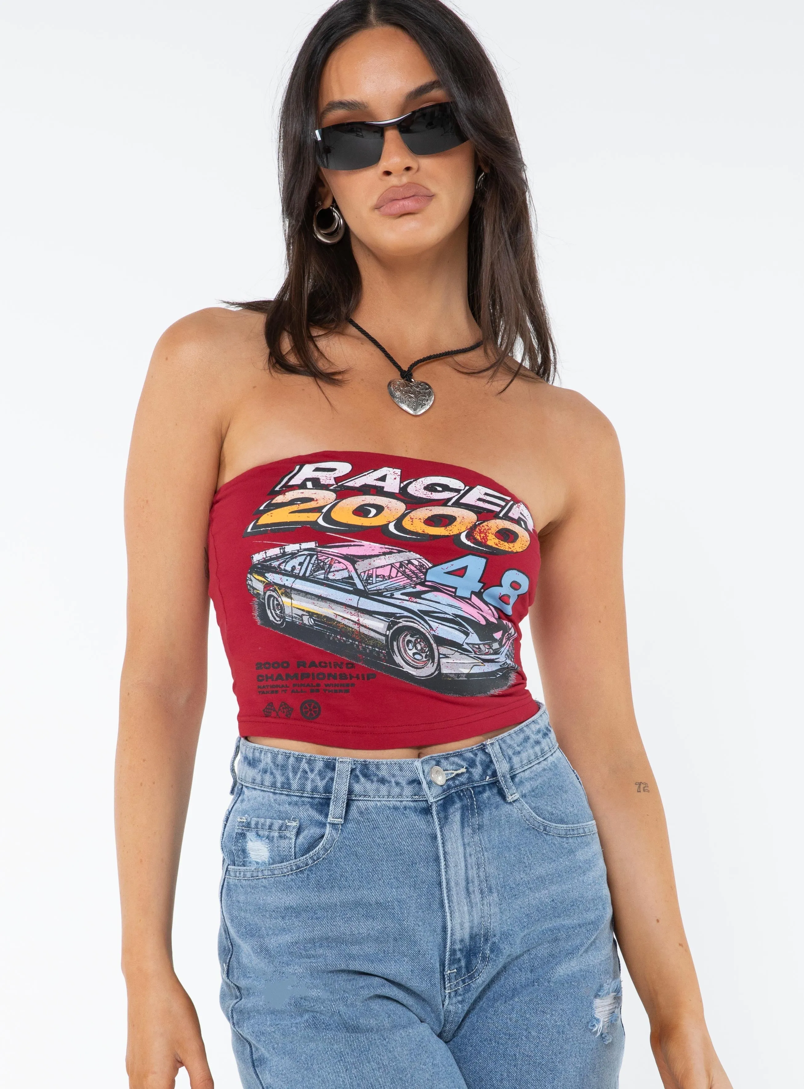 Racer 2000s Tube Top Red