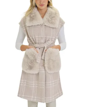 Reversible Long Plaid Faux Fur Vest