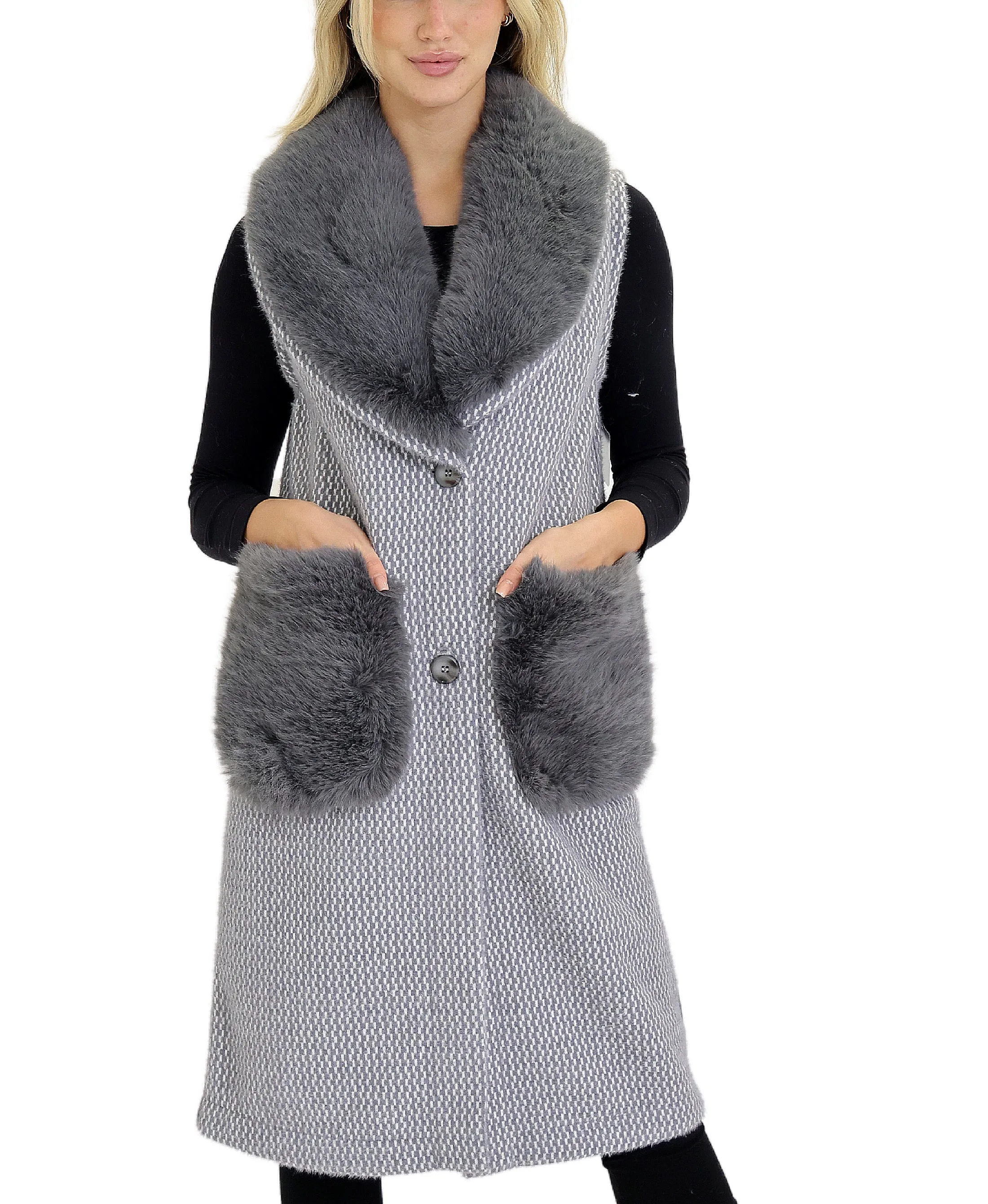 Reversible Long Printed Faux Fur Vest