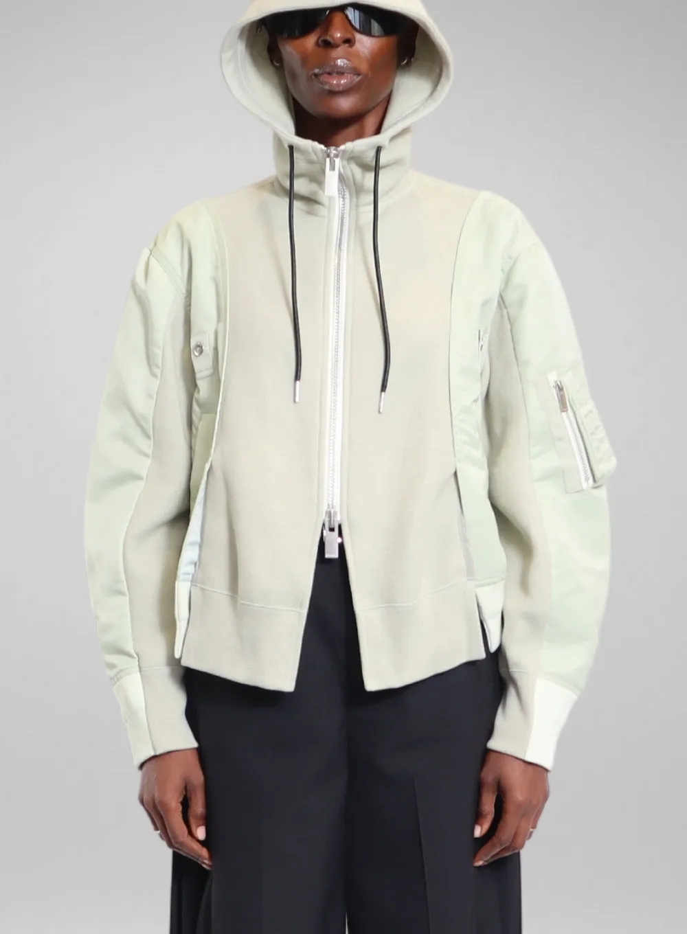 SACAI | Nylon Twill Sponge Sweat Zip-Up Hoodie