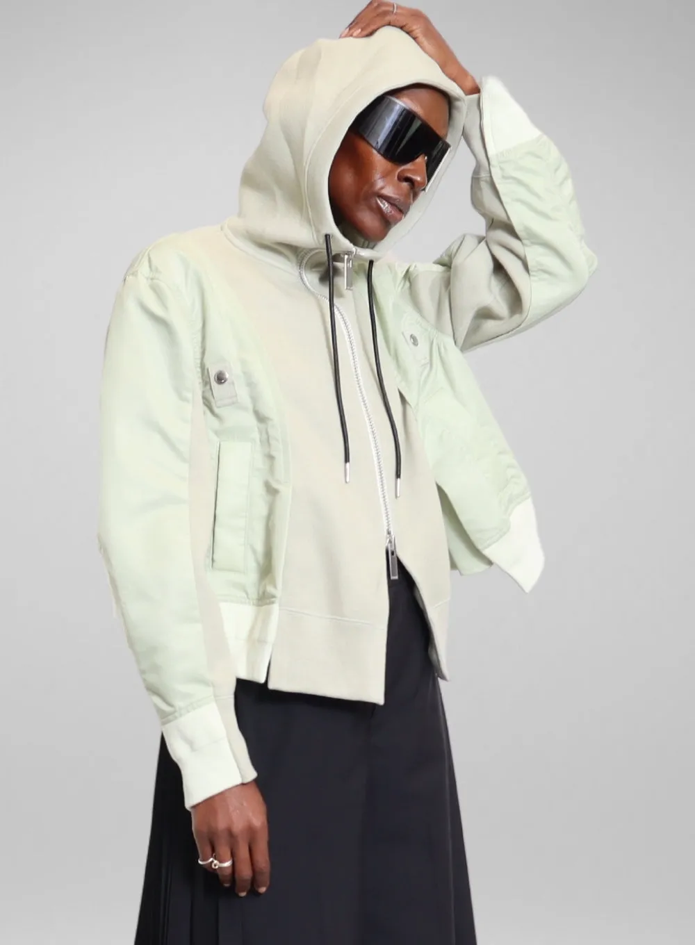 SACAI | Nylon Twill Sponge Sweat Zip-Up Hoodie