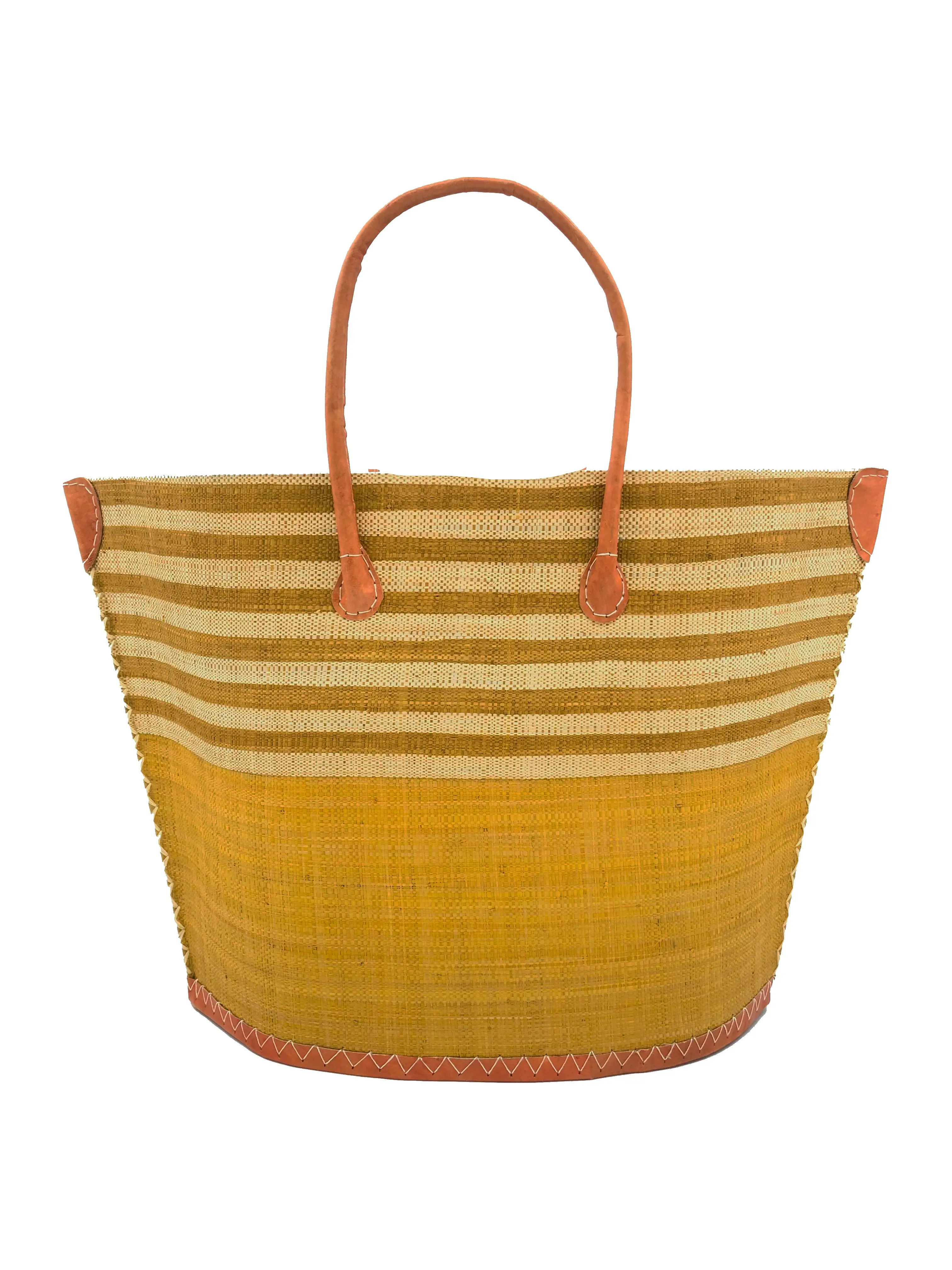 Santa Cruz Two Tone Wide Stripes Large Straw Tote Bag