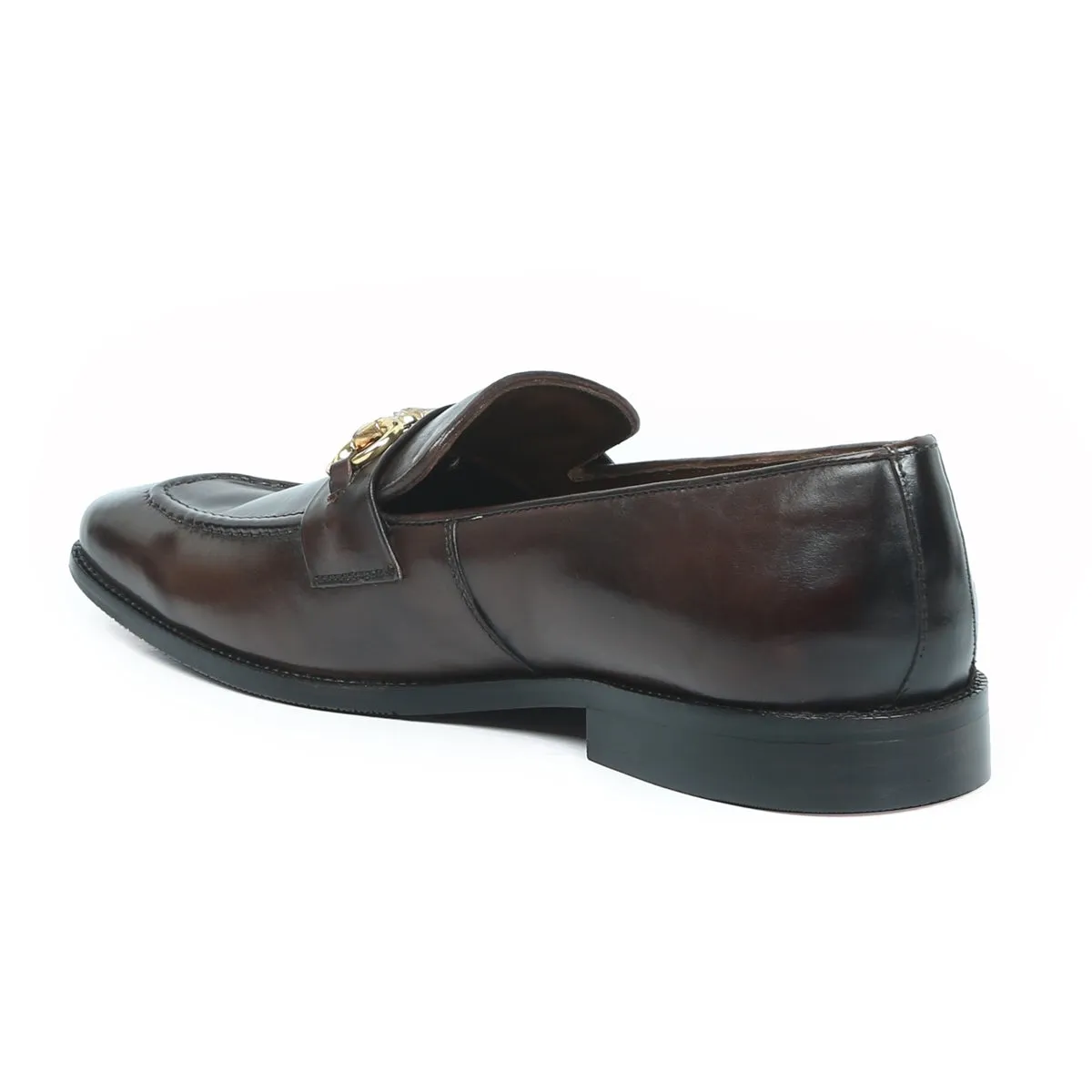 Sleek Dark Brown Leather Loafers With Horse-bit Buckle