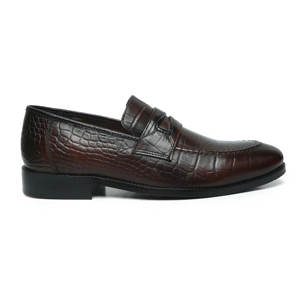 Stitched Loafers Dark Brown Cut Croco Leather