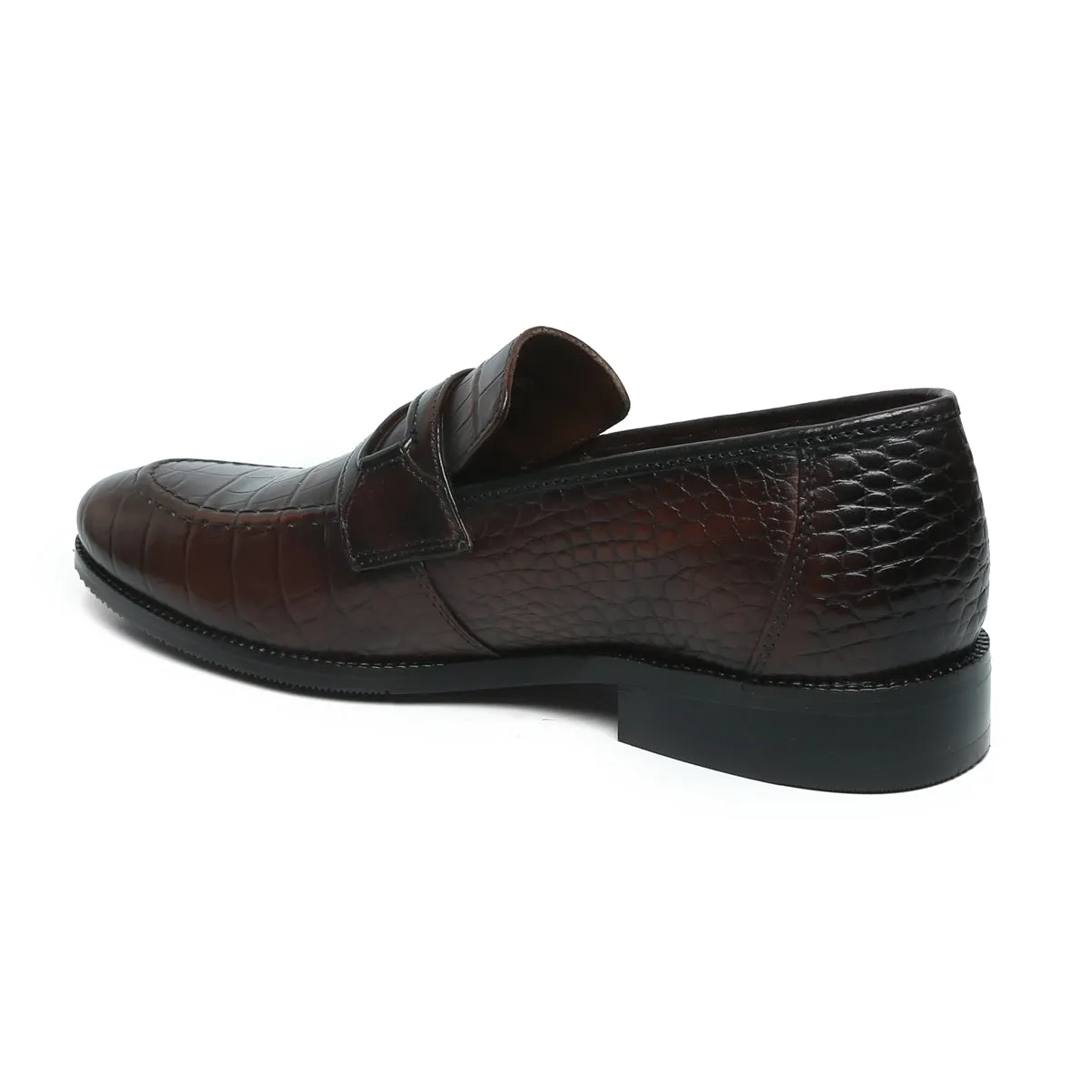 Stitched Loafers Dark Brown Cut Croco Leather