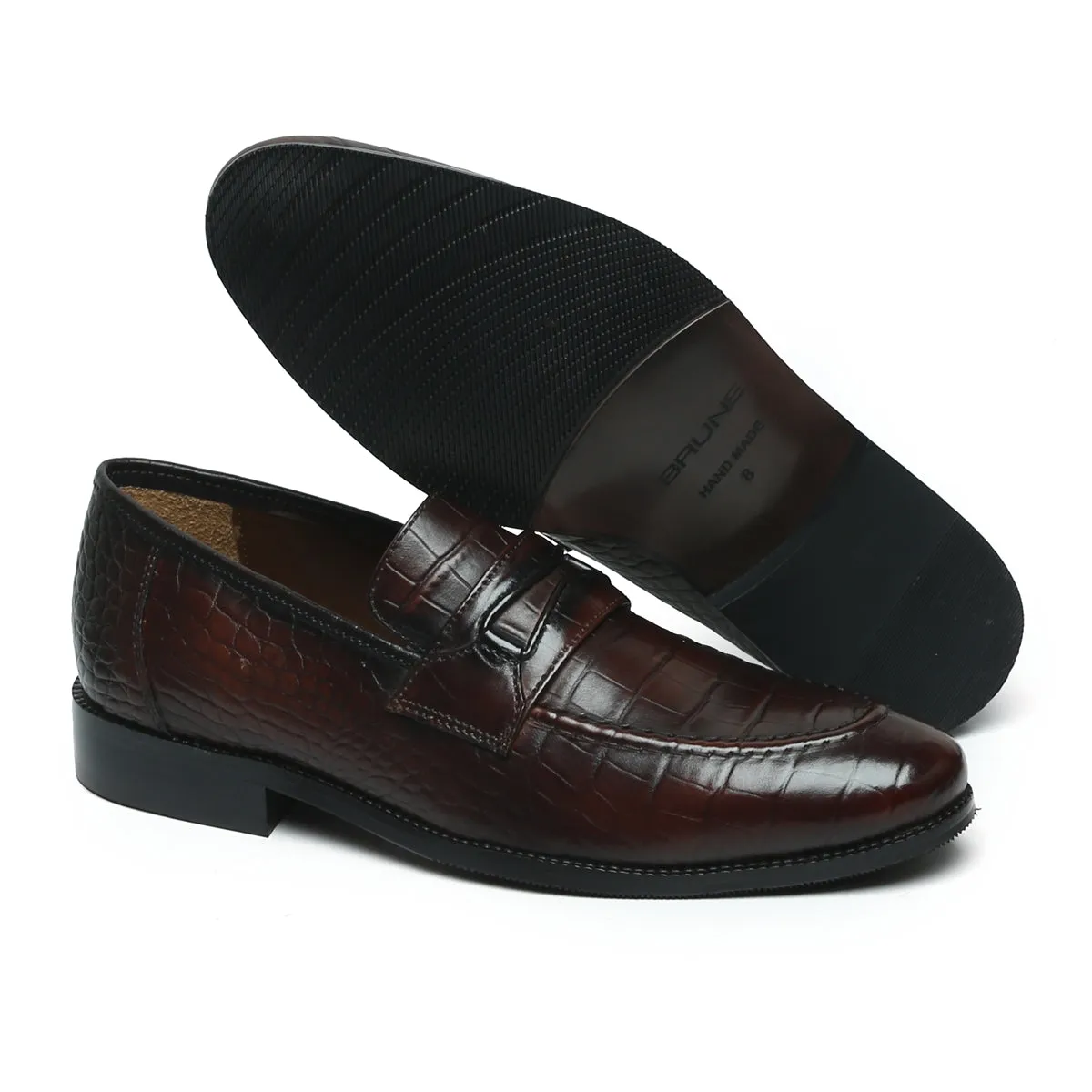 Stitched Loafers Dark Brown Cut Croco Leather