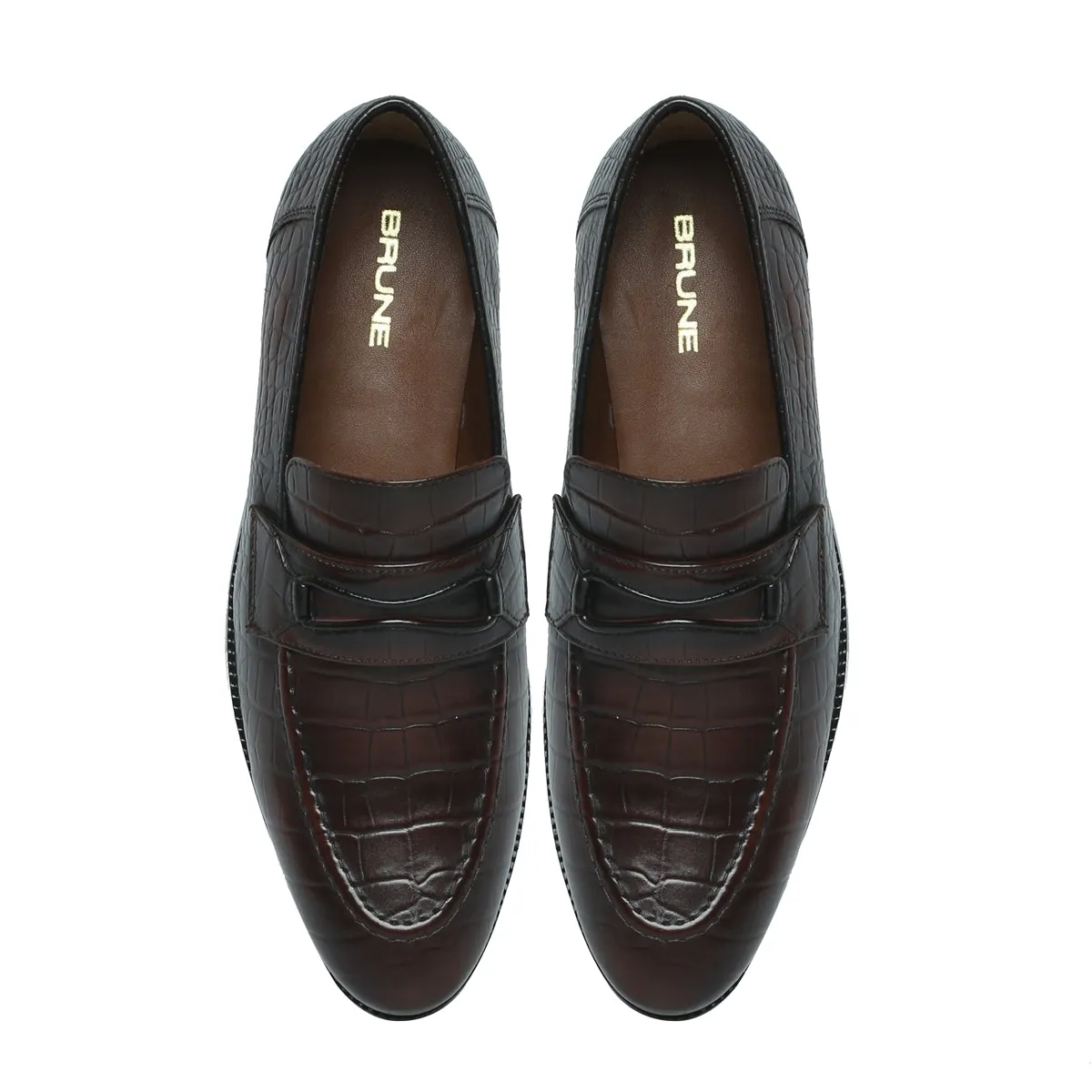 Stitched Loafers Dark Brown Cut Croco Leather