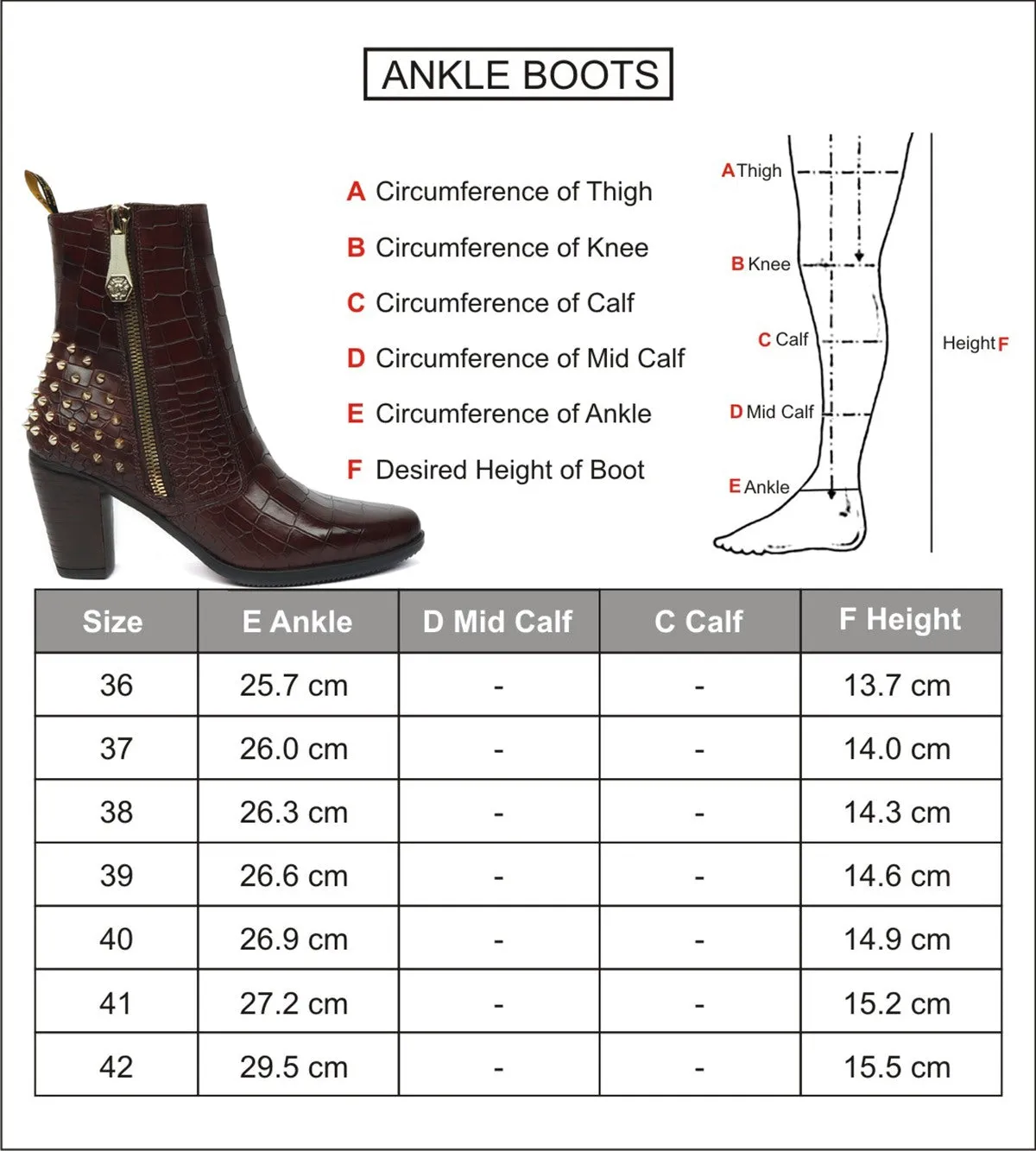 Studded Brown Boots for Ladies in Deep Cut Croco Textured Leather by Brune & Bareskin