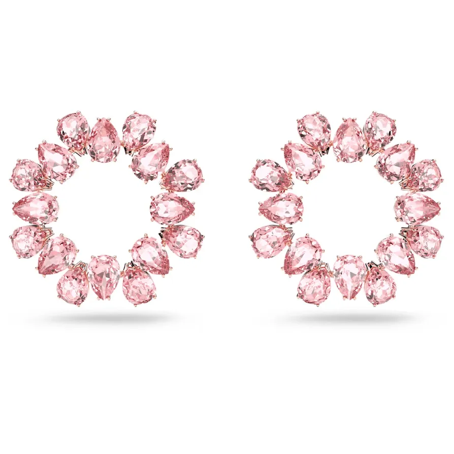 SWAROVSKI Millenia hoop earrings, Pear cut, Pink, Rose gold-tone plated 