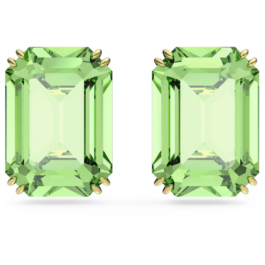 SWAROVSKI Millenia stud earrings, Octagon cut, Green, Gold-tone plated 