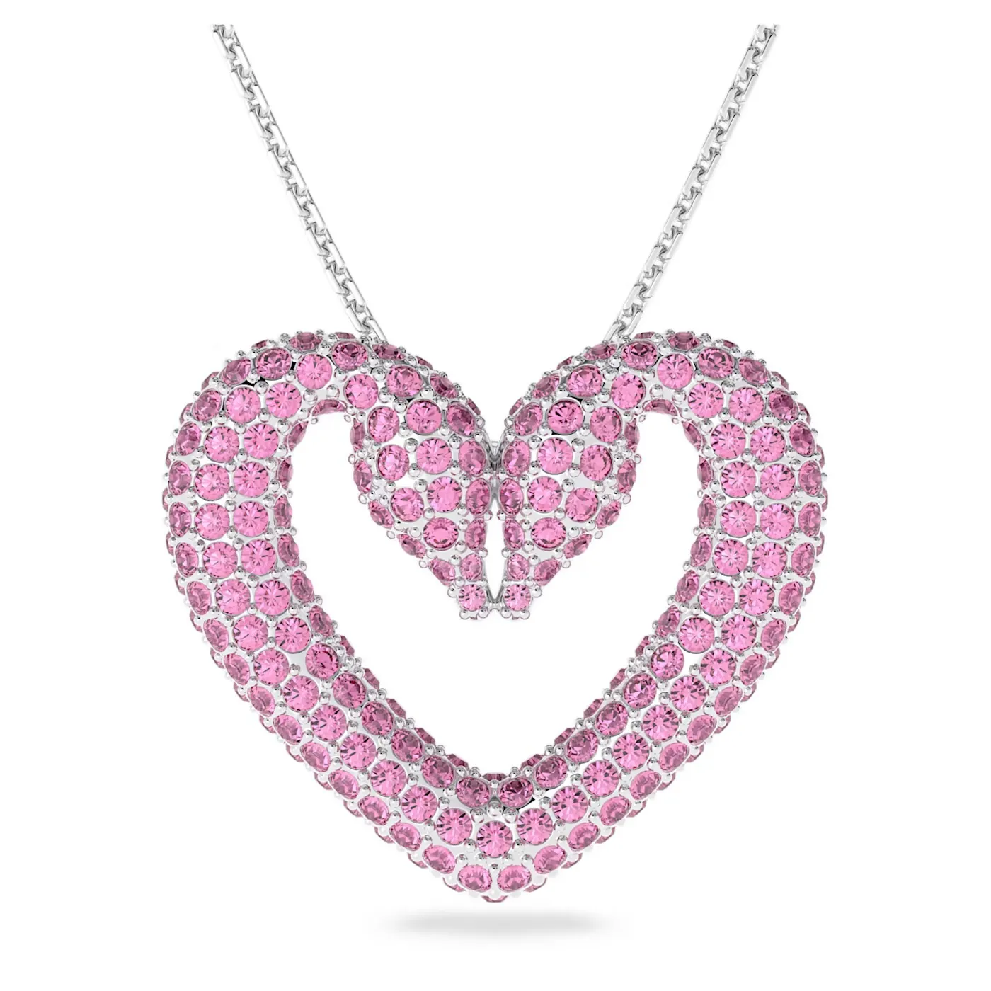 SWAROVSKI Una pendant Heart, Medium, Pink, Rhodium plated 