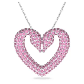 SWAROVSKI Una pendant Heart, Medium, Pink, Rhodium plated 