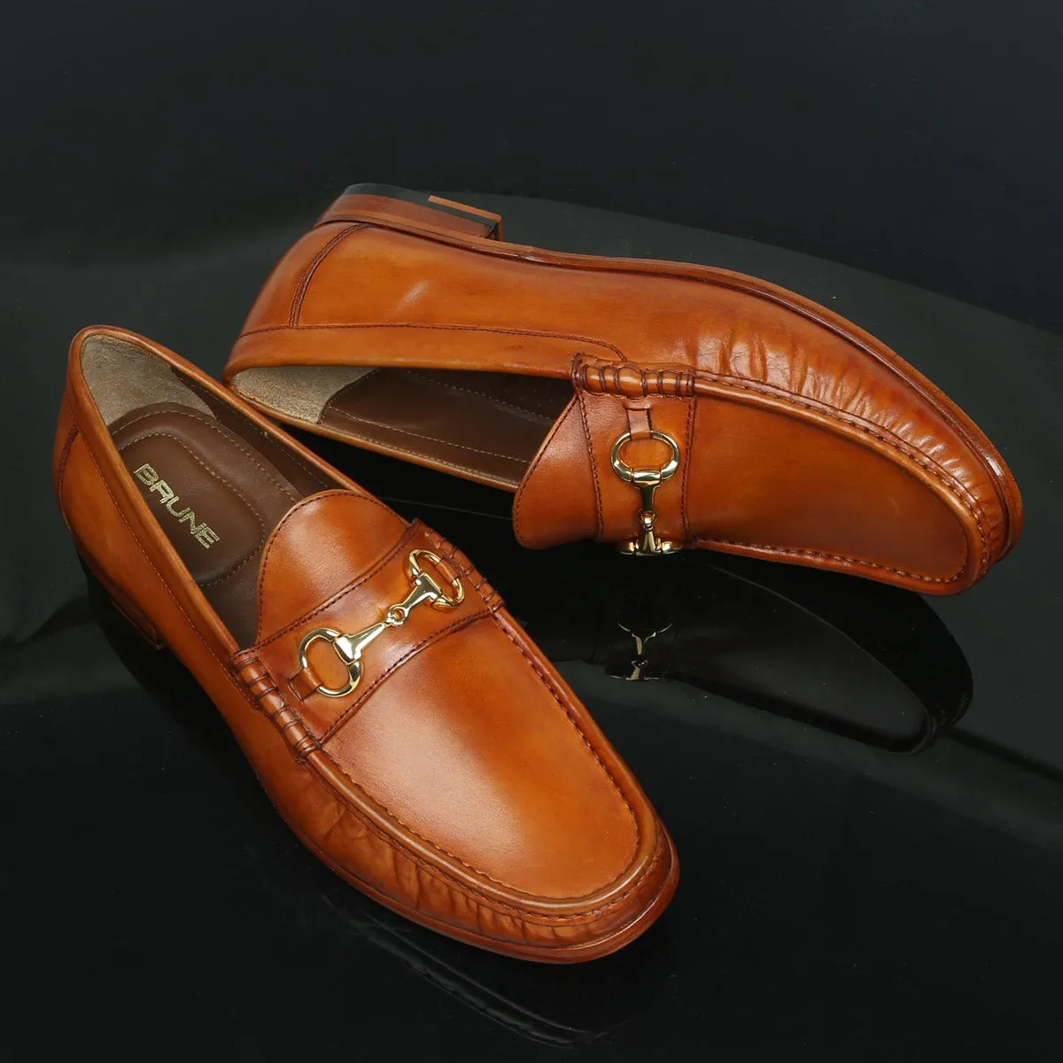 Tan Horsebit Loafers with Leather Sole