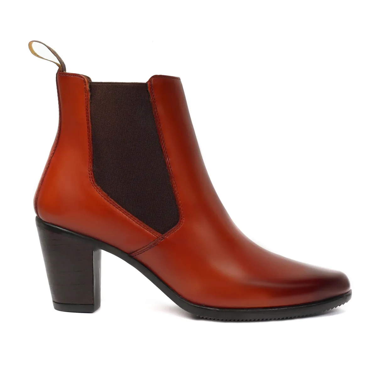 Tan Leather Ankle Boots  With Blocked Heel for Ladies By Brune & Bareskin