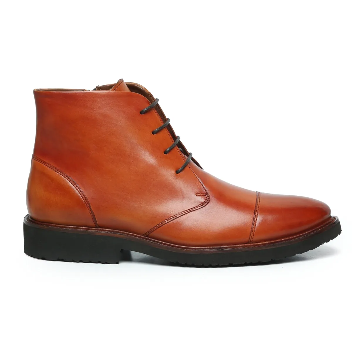 Tan Leather Cap Toe Chukka Boots with Zip & Light Weight Sole