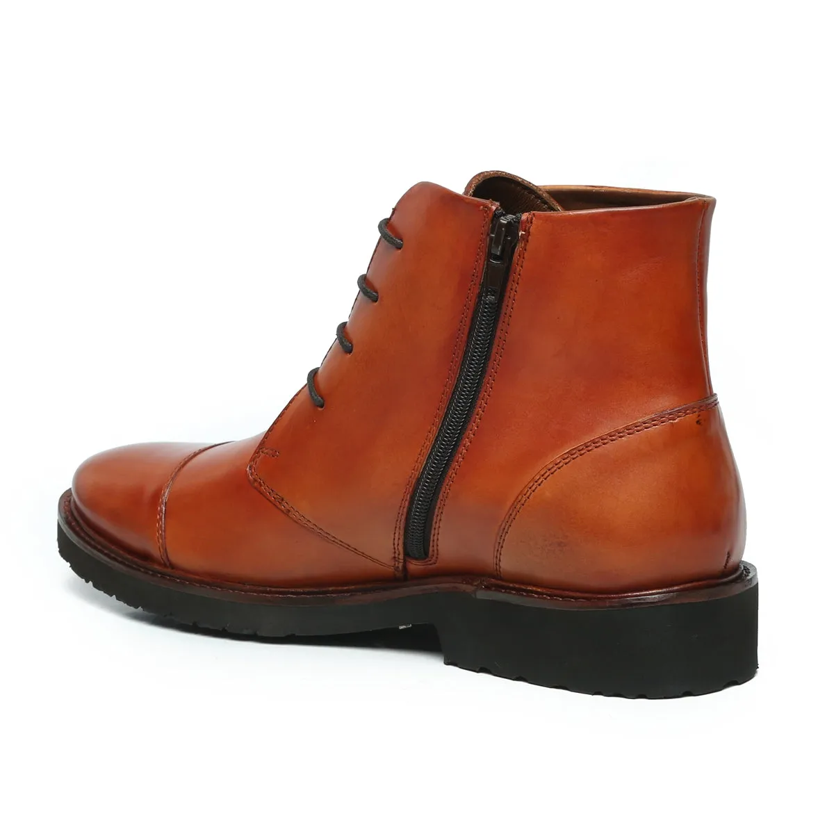 Tan Leather Cap Toe Chukka Boots with Zip & Light Weight Sole