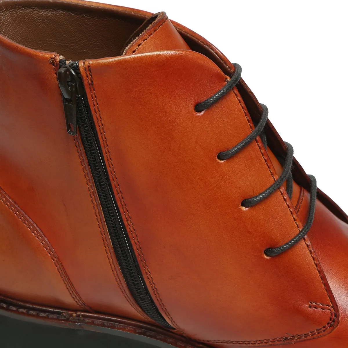 Tan Leather Cap Toe Chukka Boots with Zip & Light Weight Sole