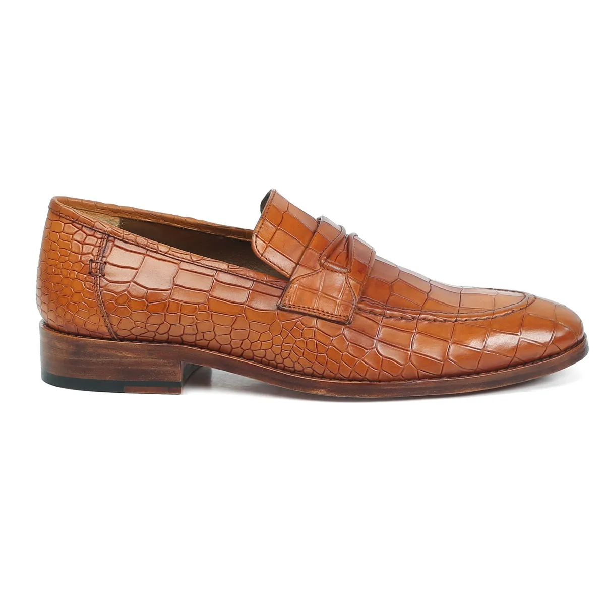 Tan Mod Look Loafers Deep Cut Leather with Leather Sole