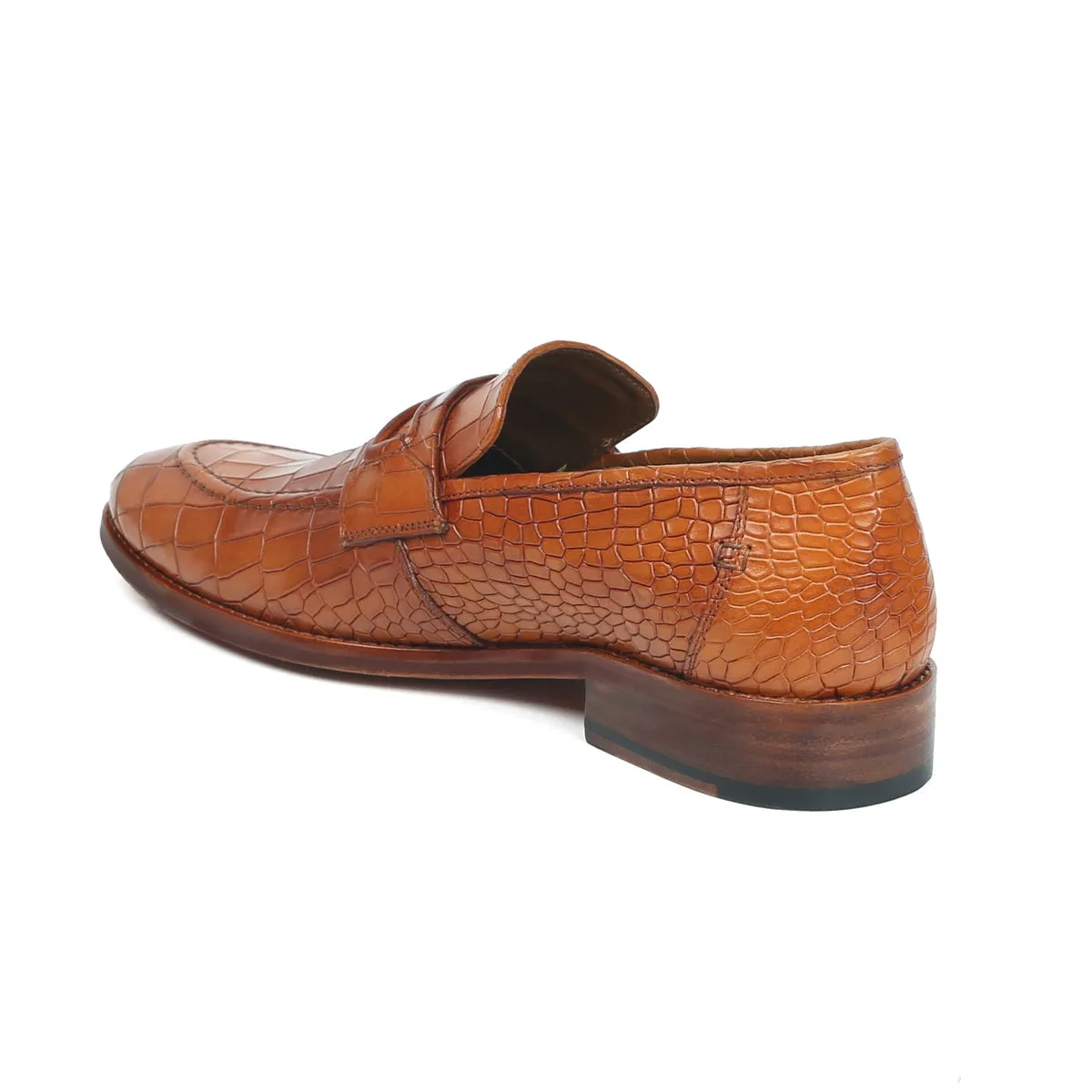 Tan Mod Look Loafers Deep Cut Leather with Leather Sole