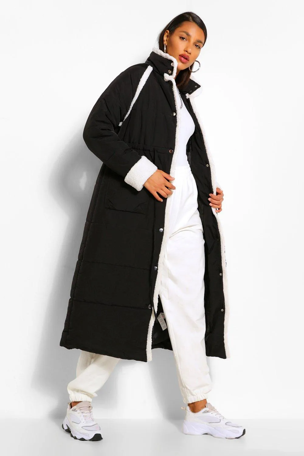 Teddy Faux Fur Trim Longline Puffer Jacket