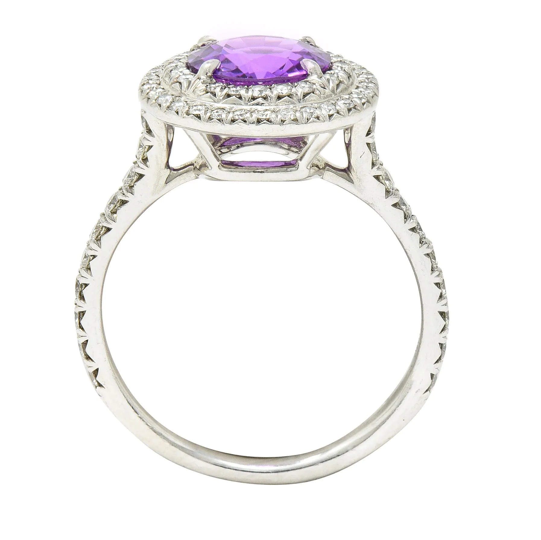 Tiffany & Co. Contemporary 2.52 CTW Pink Sapphire Diamond Platinum Soleste Double Halo Gemstone Ring