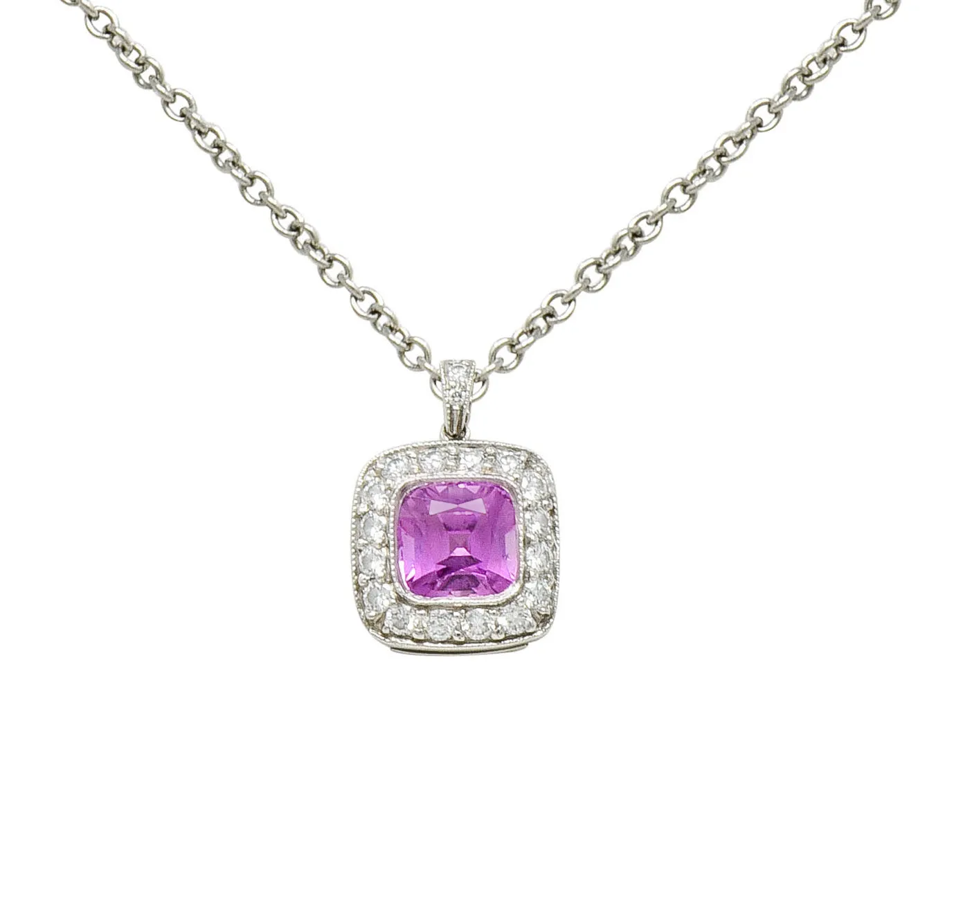 Tiffany & Co. Pink Sapphire Diamond Platinum Legacy Pendant Necklace