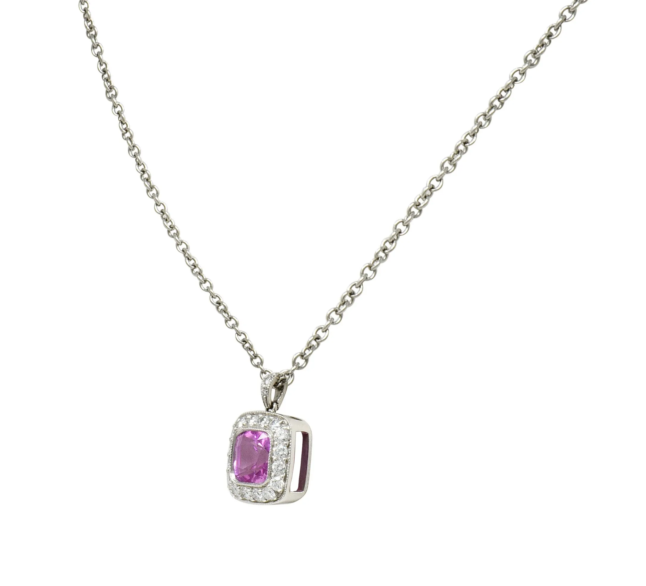 Tiffany & Co. Pink Sapphire Diamond Platinum Legacy Pendant Necklace