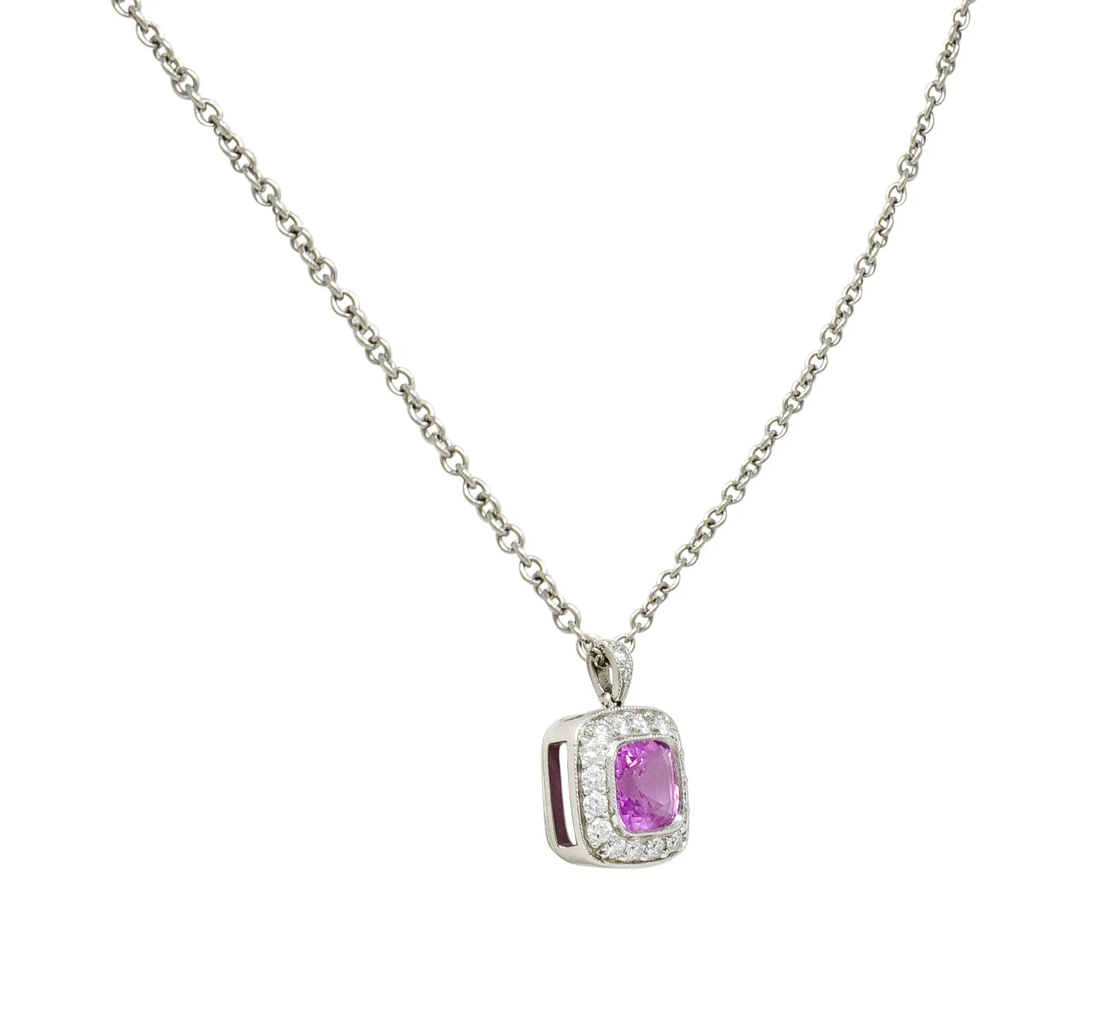 Tiffany & Co. Pink Sapphire Diamond Platinum Legacy Pendant Necklace