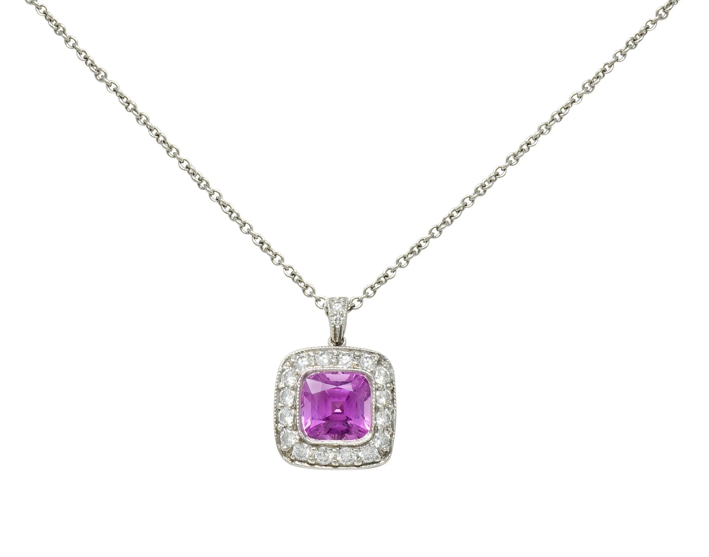 Tiffany & Co. Pink Sapphire Diamond Platinum Legacy Pendant Necklace