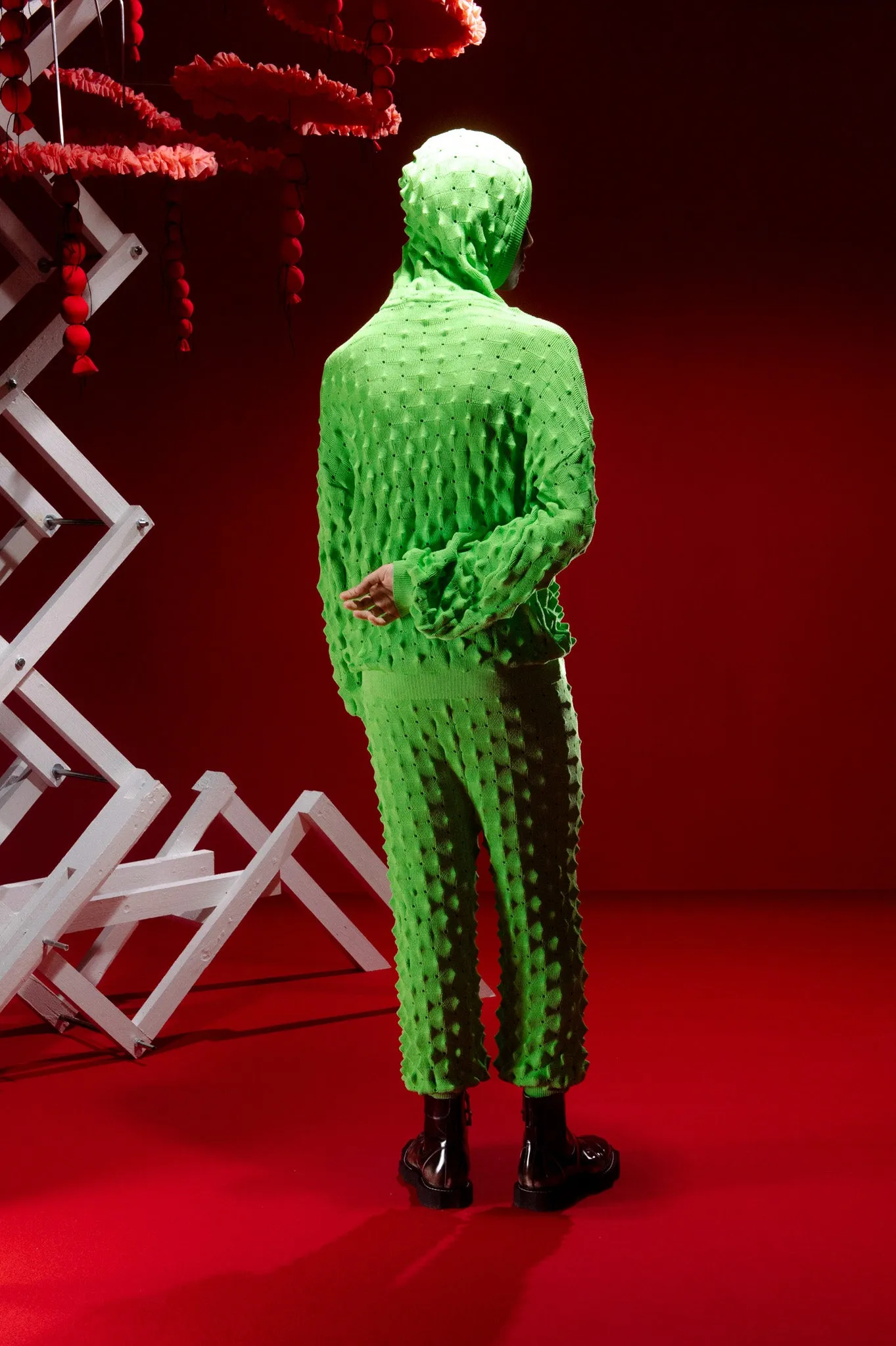 Transparent Spike Knit Hoodie - Green Spike