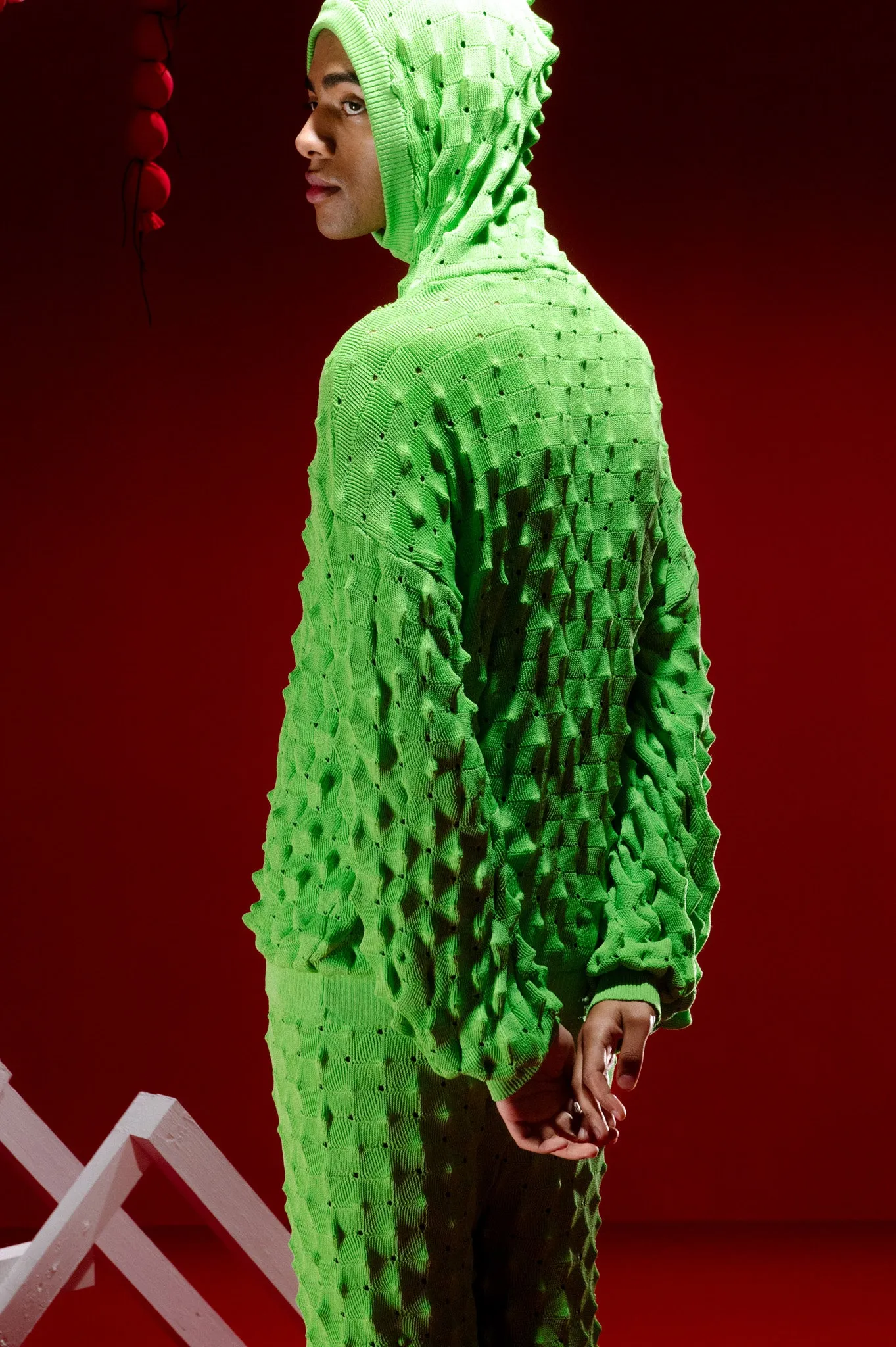 Transparent Spike Knit Hoodie - Green Spike