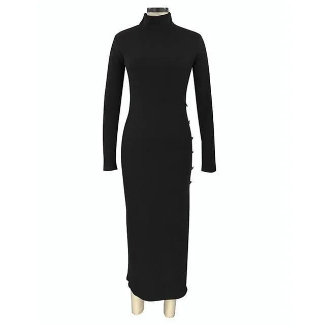 Turtleneck Long-Sleeve Midi Dress