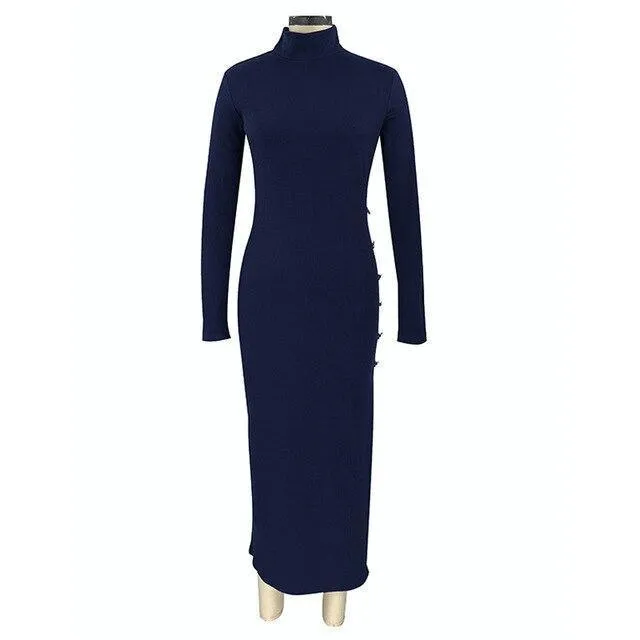 Turtleneck Long-Sleeve Midi Dress