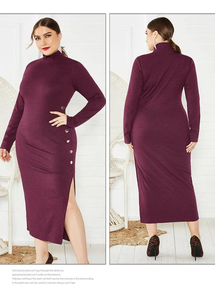 Turtleneck Long-Sleeve Midi Dress