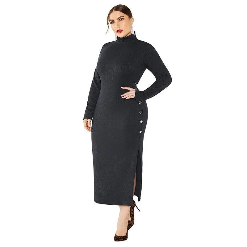 Turtleneck Long-Sleeve Midi Dress