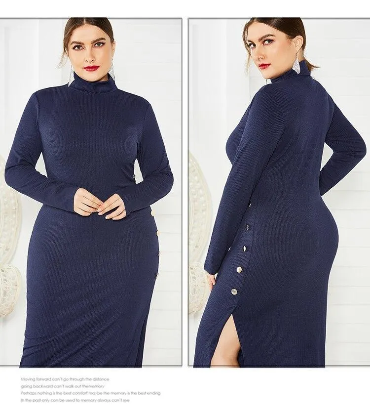 Turtleneck Long-Sleeve Midi Dress