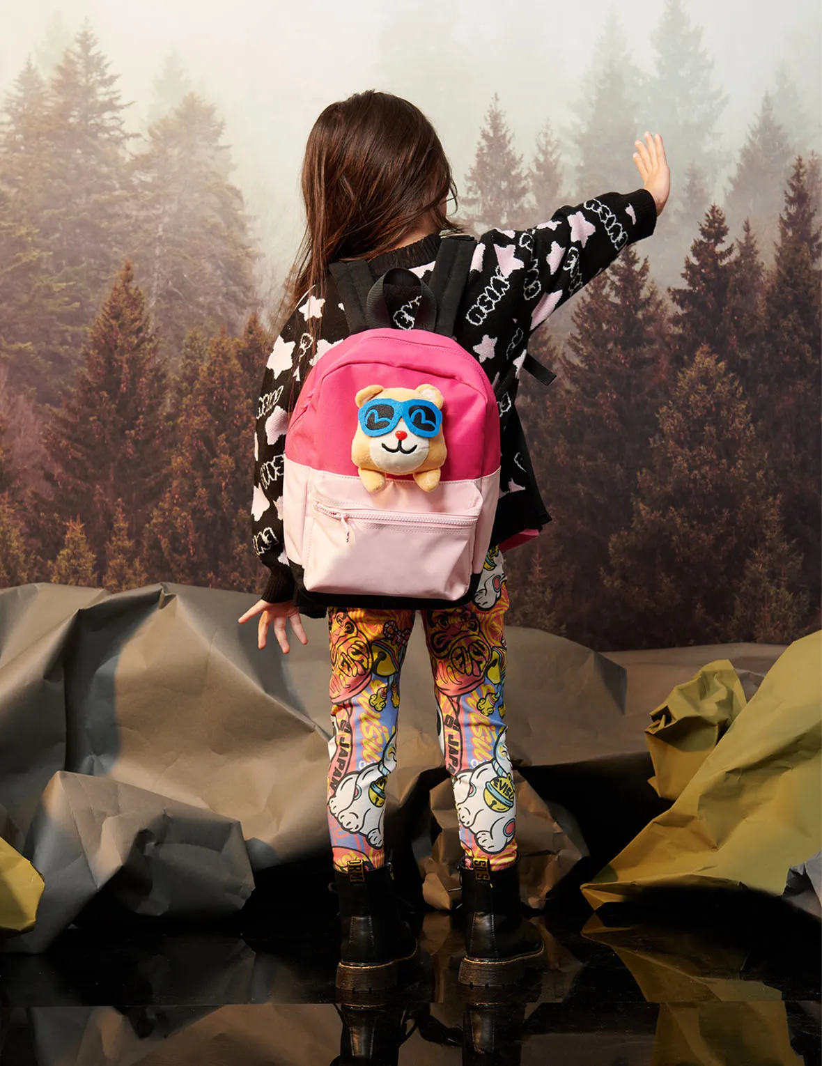 Two-tone Backpack with 3D Bear