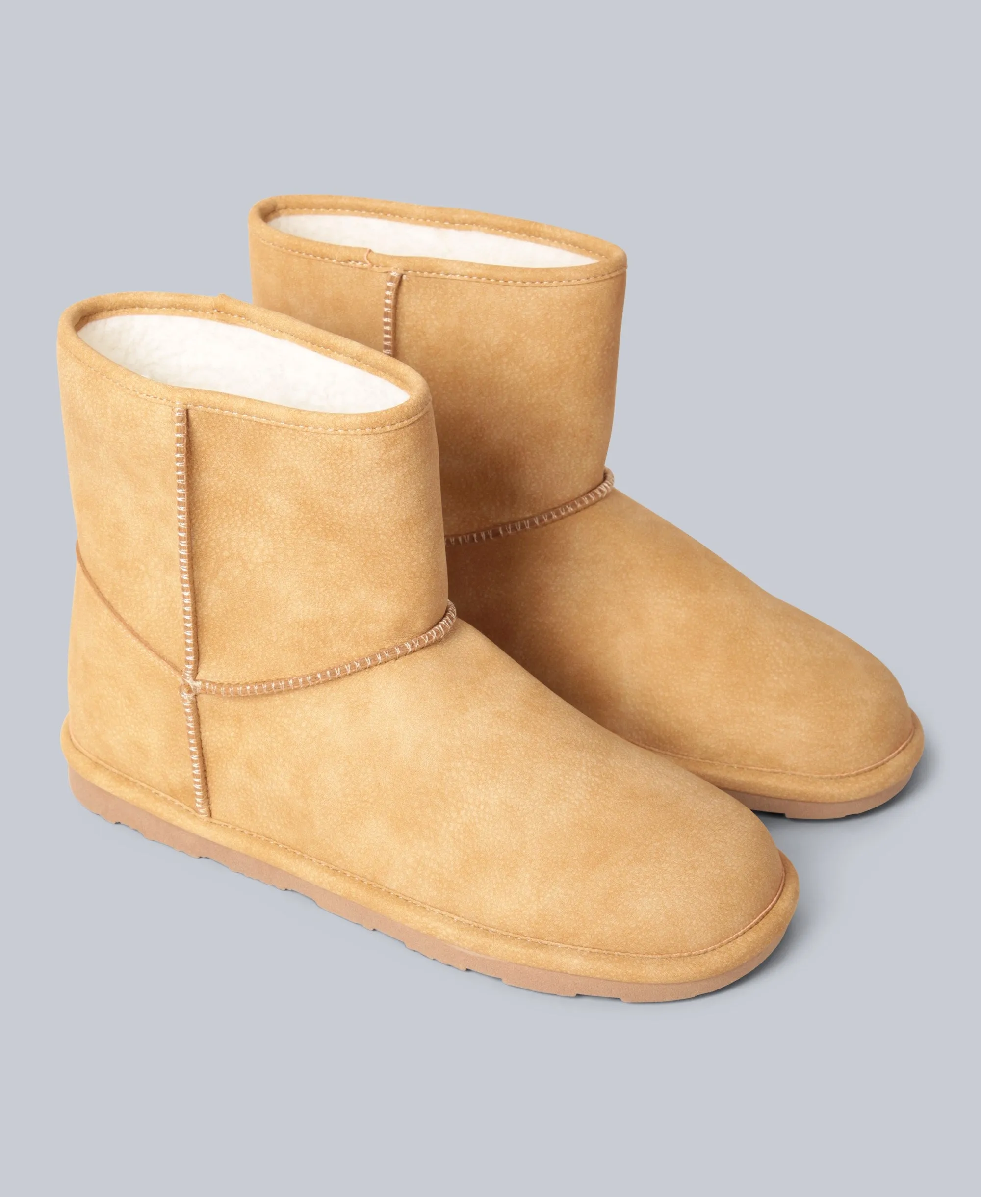 Vegan Unisex Sherpa Lined Slip On Boots - Beige