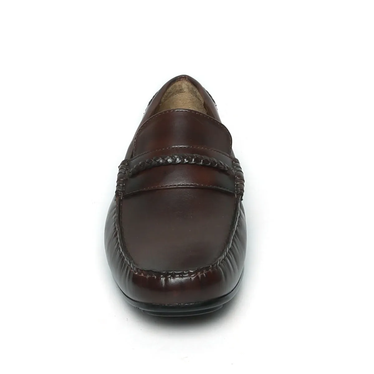 Weaved Moccasin Loafers Dark Brown Leather