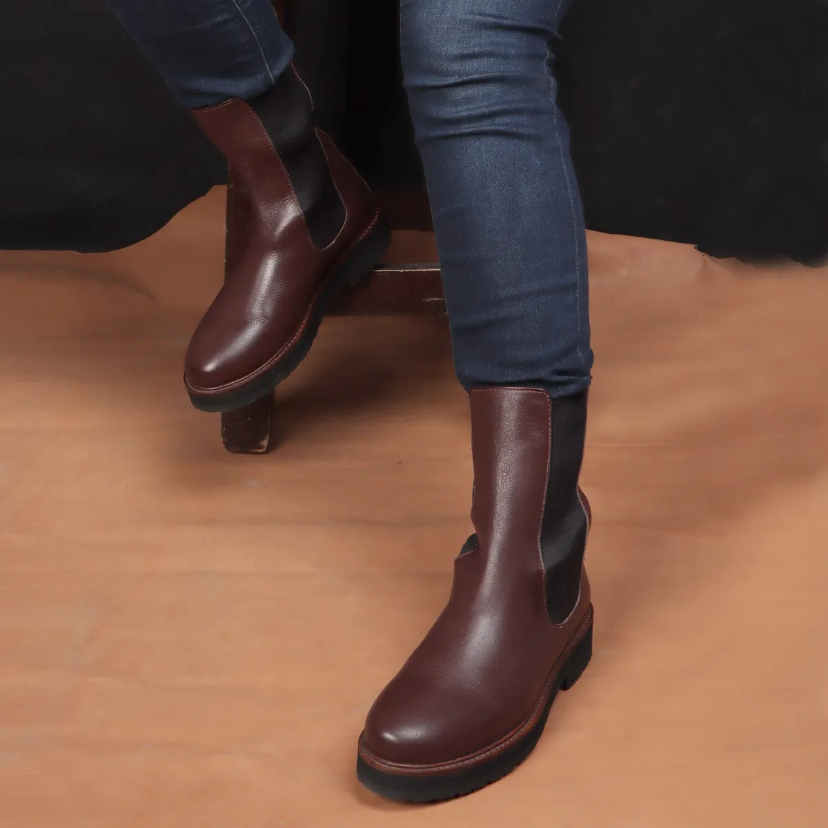 Wine Leather Ankle with Block Heels Ladies Boots By Brune & Bareskin