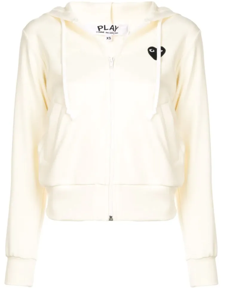 Womens Zipped Hoodie Black Heart - Ivory