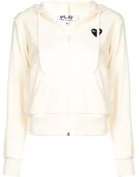 Womens Zipped Hoodie Black Heart - Ivory