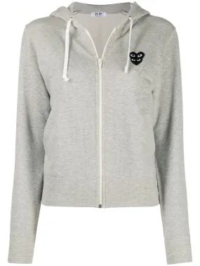 Womens Zipped Hoodie Overlap Black Heart in Grey