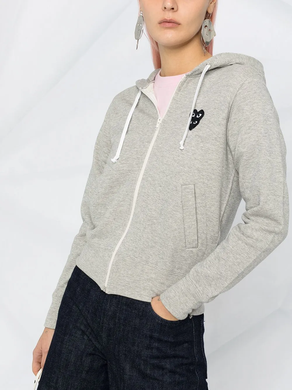 Womens Zipped Hoodie Overlap Black Heart in Grey